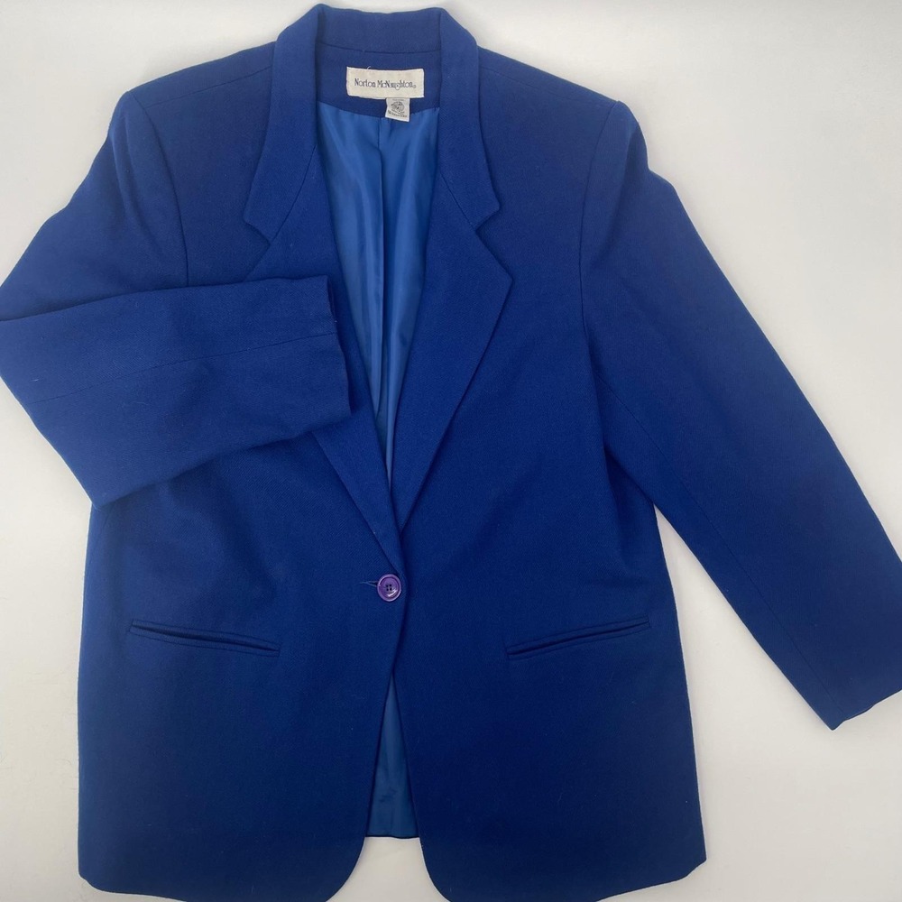 VTG 90s Royal Blue Wool Blazer Size 18 Academia Preppy Tailored Jacket